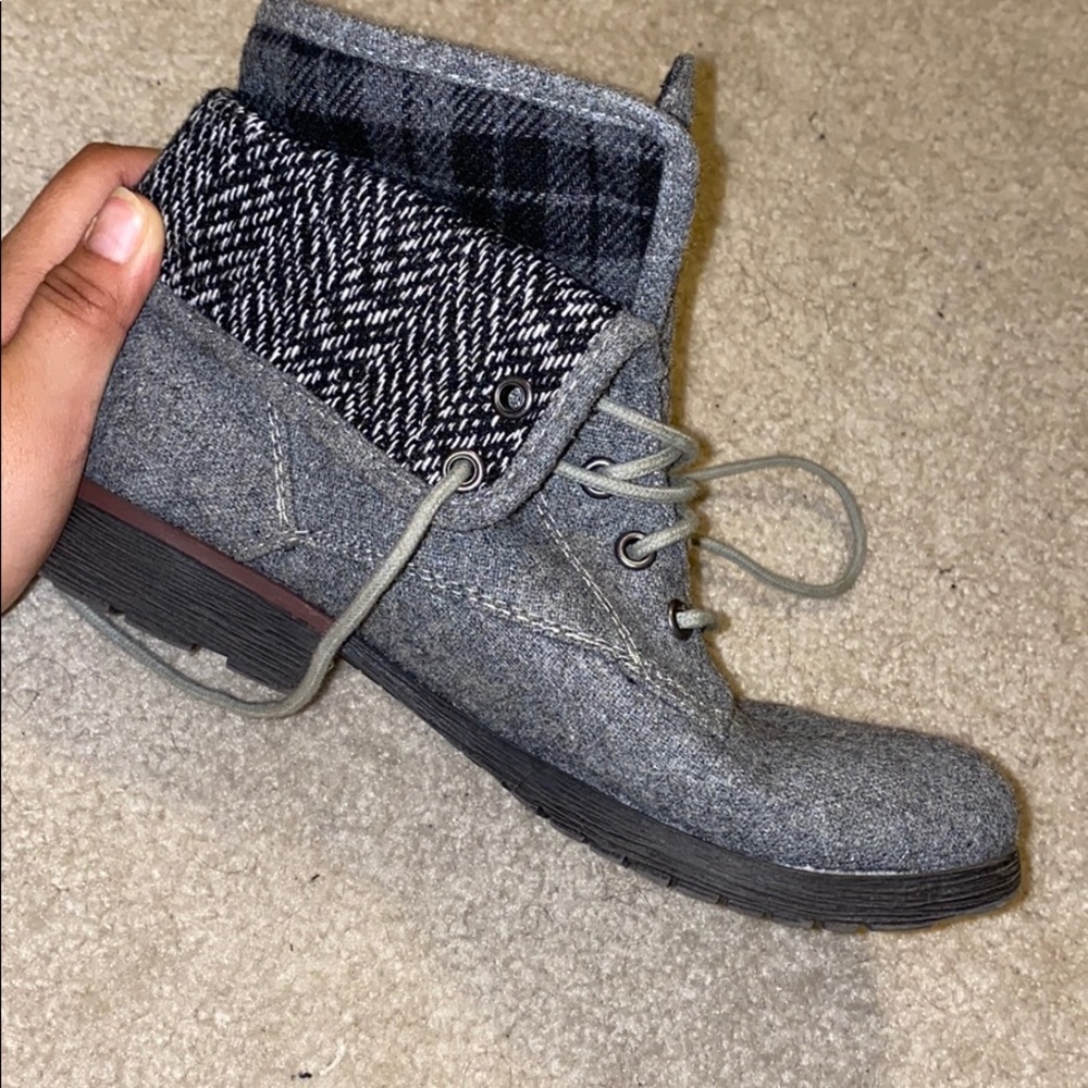 Gray combat boots